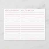 D'accompagnement Carte de recette thématique Double Face Chic Pink  (Dos)