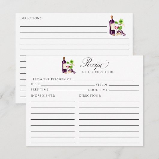 D'accompagnement Carte de recette Vino Before Vows pour insertion d (Devant / Derrière)