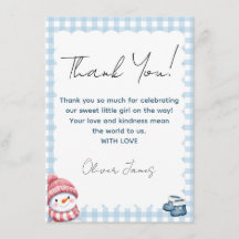 Carte de remerciement pour Baby Shower d'hiver Bon