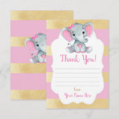 D'accompagnement Carte de remerciements fille Eléphant Douche Or ro (Devant / Derrière)