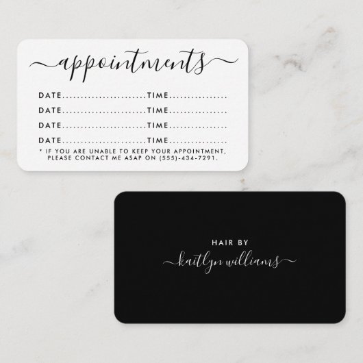 D'accompagnement Carte de rendez-vous à script simple - noir et bla (Devant / Derrière)