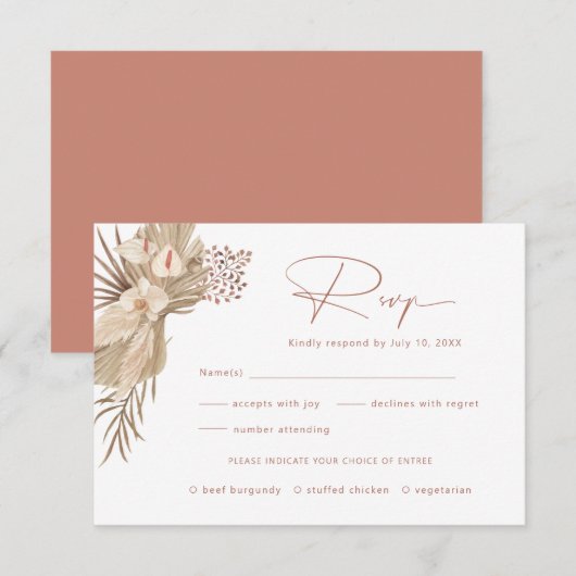 D'accompagnement Carte de réponse Boho Pampas Grass RSVP (Devant / Derrière)