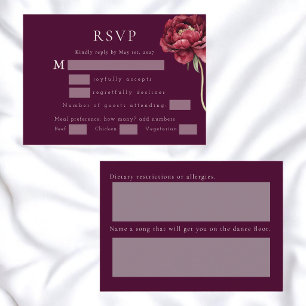 D'accompagnement Carte de réponse de mariage à la pivoine bordeaux