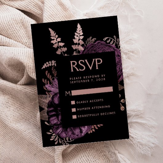 D'accompagnement Carte de réponse de mariage à l'or rose avec fleur