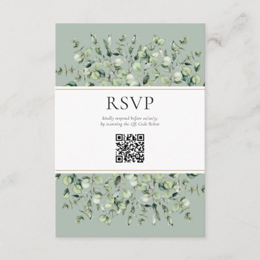 D'accompagnement Carte de réponse de mariage avec code QR Eucalyptu (Devant)