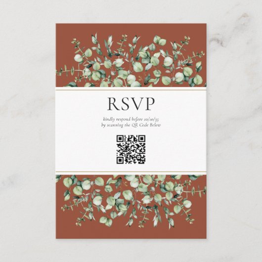 D'accompagnement Carte de réponse de mariage avec code QR Eucalyptu (Devant)