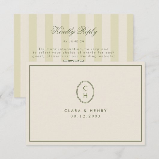 D'accompagnement Carte de réponse de mariage avec code QR rayé vert (Devant / Derrière)