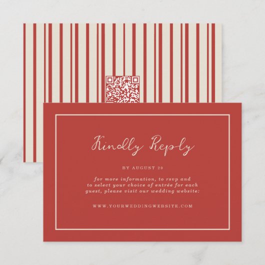 D'accompagnement Carte de réponse de mariage avec code QR rouge tom (Devant / Derrière)