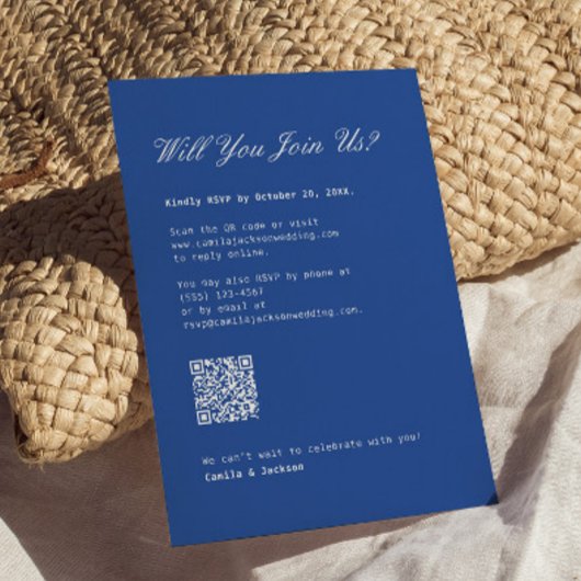 D'accompagnement Carte de réponse de mariage bleu cobalt avec code