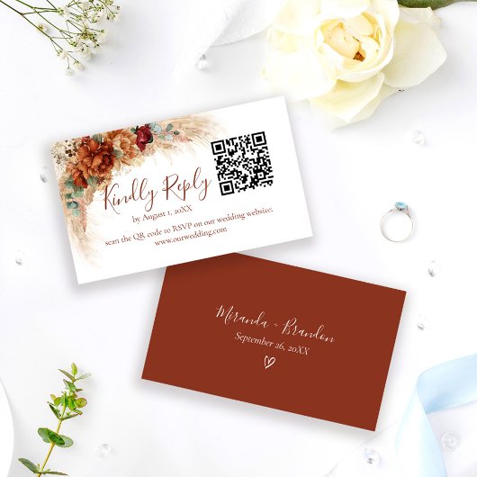 D'accompagnement Carte de réponse de mariage bohème avec QR code et