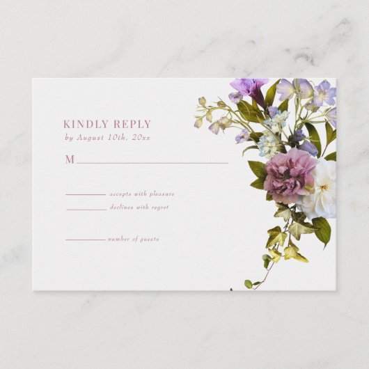 D'accompagnement Carte de réponse de mariage Fleurs roses et violet (Devant)