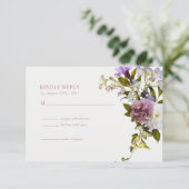 D'accompagnement Carte de réponse de mariage Fleurs roses et violet (Debout devant)