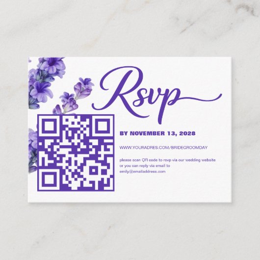 D'accompagnement Carte de réponse de mariage floral avec code QR (Devant)