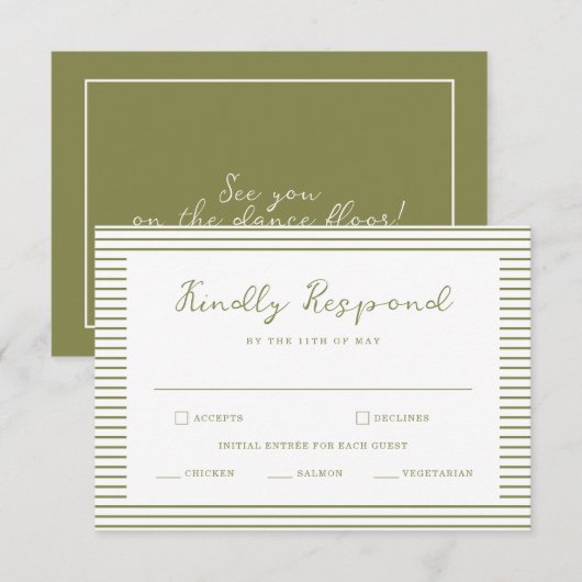 D'accompagnement Carte de réponse de mariage moderne vert olive (Devant / Derrière)