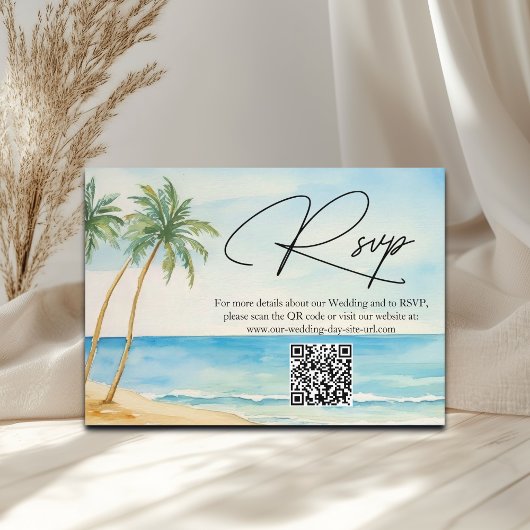D'accompagnement Carte de réponse de mariage QR Code avec plage et