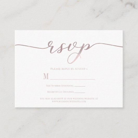 D'accompagnement Carte de réponse de mariage R.S.V.P. rose script (Devant)