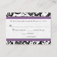 Carte de réponse de mariage RSVP violet damas noir