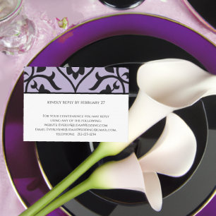 D'accompagnement Carte de réponse du Mariage RSVP Damas violet noir