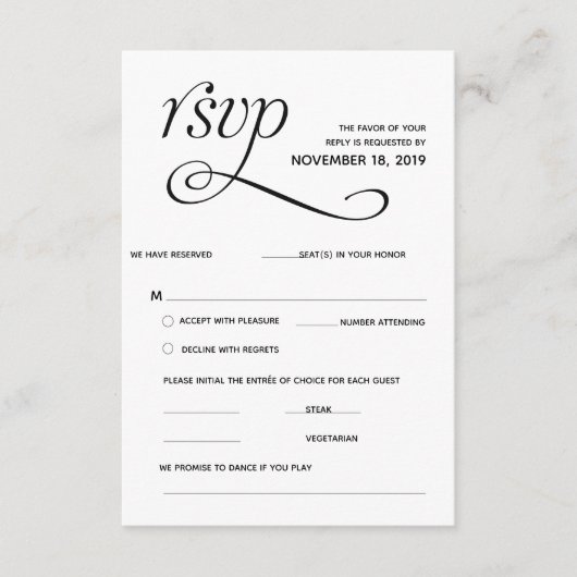 D'accompagnement Carte de réponse élégante classique RSVP (réponse) (Devant)