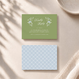 D'accompagnement Carte de réponse en ligne Chintz Floral Vert Sauge