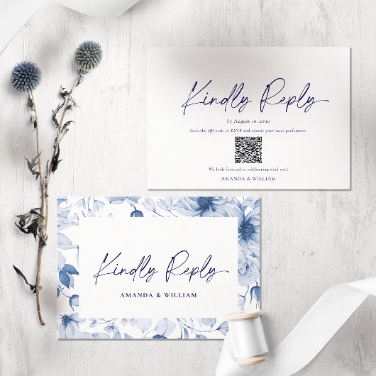D'accompagnement Carte de réponse florale bleue minimaliste – Code 