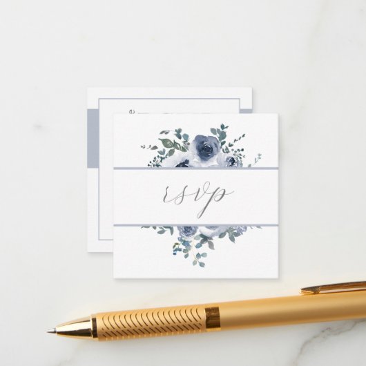 D'accompagnement Carte de réponse QR Code Fleurs Bleu Poussiéreux e (Devant/Arrière en situation)