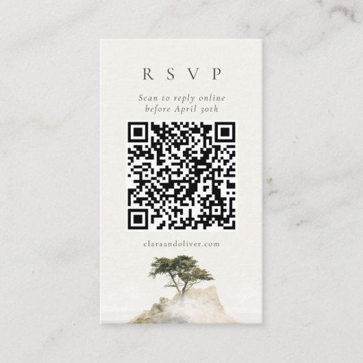 D'accompagnement Carte de réponse QR Code Olive Beige Serif Cypress (Devant)