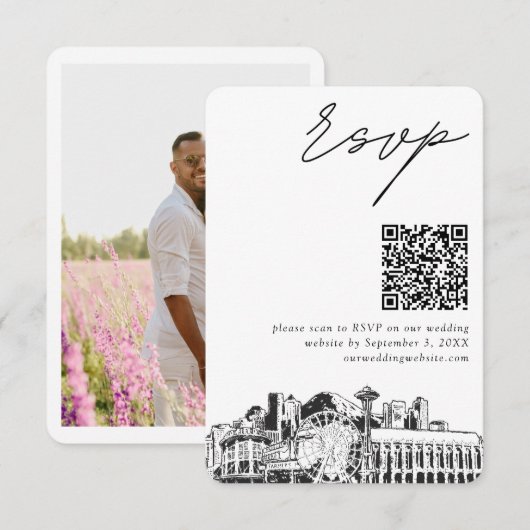 D'accompagnement Carte de réponse QR Code pour mariage à Seattle, p (Devant / Derrière)