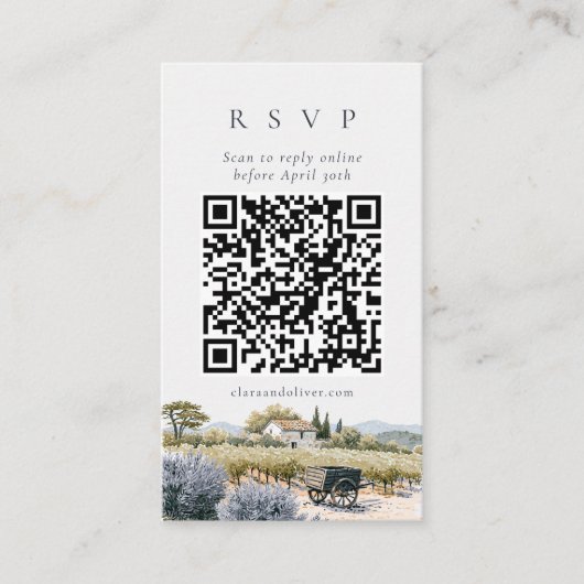 D'accompagnement Carte de réponse QR Code pour mariage au vignoble (Devant)