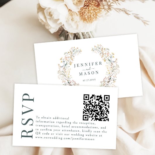 D'accompagnement Carte de réponse QR code pour mariage floral Bohèm