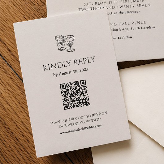 D'accompagnement Carte de réponse QR code pour mariage Old Money