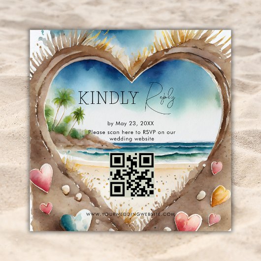 D'accompagnement Carte de réponse QR Code pour un mariage tropical