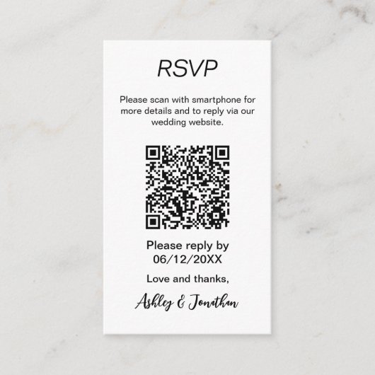 D'accompagnement Carte de réponse QR Code simple moderne incluse (Devant)