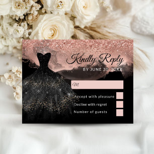 D'accompagnement Carte de réponse Quinceañera Or Rose et Noir Princ