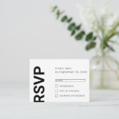 D'accompagnement Carte de réponse RSVP blanche simple avec des lett (Debout devant)