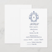 D'accompagnement Carte de réponse RSVP bleue avec monogramme et 2 c (Devant / Derrière)