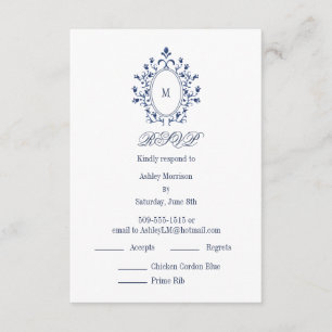 D'accompagnement Carte de réponse RSVP bleue avec monogramme et 2 c