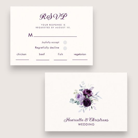 D'accompagnement Carte de réponse RSVP de typographie violette mode