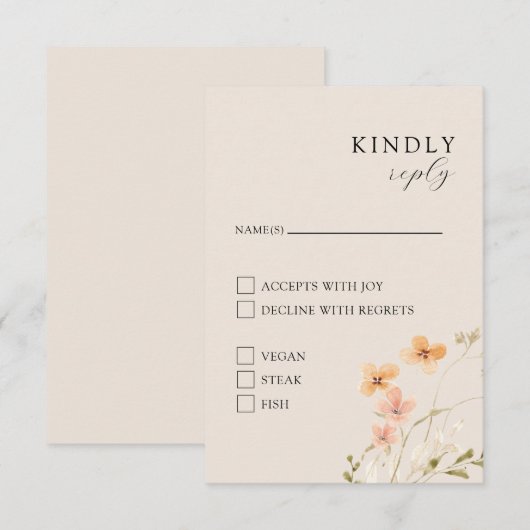 D'accompagnement Carte de réponse RSVP Floral Boho avec repas (Devant / Derrière)