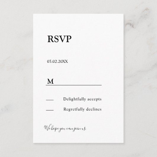 D'accompagnement Carte de réponse RSVP moderne simple et élégante a (Devant)