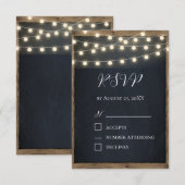 D'accompagnement Carte de réponse Rustic Wood & String Lights | Gra (Devant / Derrière)