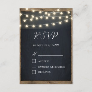 D'accompagnement Carte de réponse Rustic Wood & String Lights   Gra