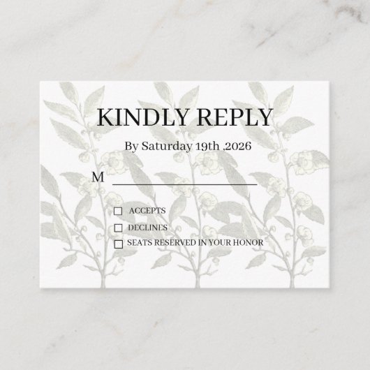 D'accompagnement Carte de réponse rustique florale gris argenté et (Devant)