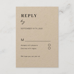 D'accompagnement Carte de réponse simple moderne blanc noir RSVP