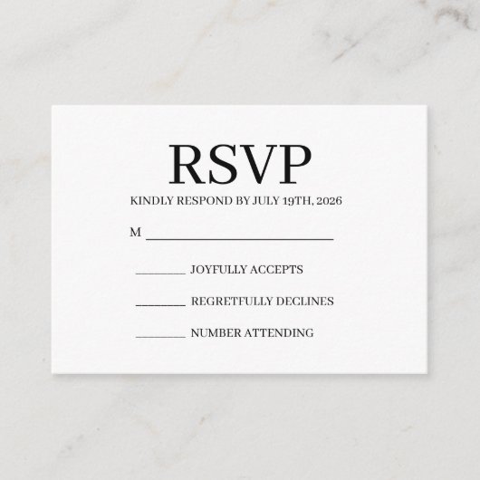 D'accompagnement Carte de réponse simple pour mariage (Devant)