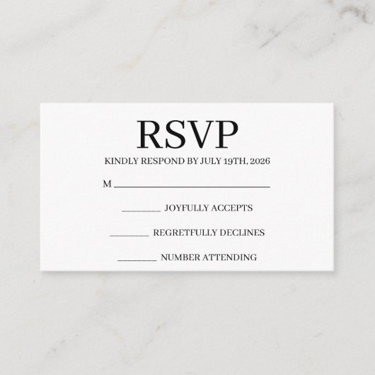 D'accompagnement Carte de réponse simple pour mariage (Devant)