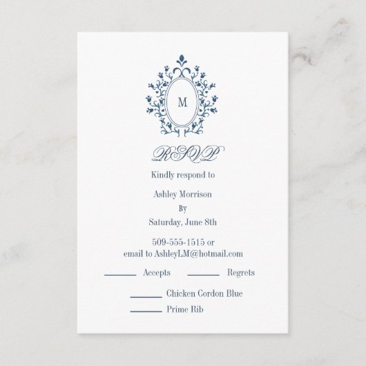D'accompagnement carte de réponse teal Monogramme avec 2 choix de p (Devant)