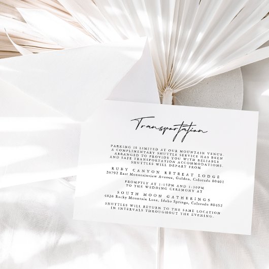 D'accompagnement Carte de transport de mariage simple noir et blanc