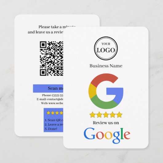 D'accompagnement Carte de visite avec lien QR Code pour avis Google (Devant / Derrière)
