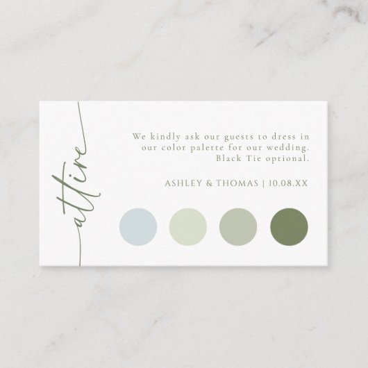 D'accompagnement Carte d'encart de tenue de mariage sage (Devant)